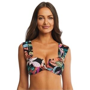 Floral Bikini Top Sea Angel Plunge Underwire Padded Swimsuit Black Multi Size 1X